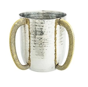 Taza de lavado de acero inoxidable con diseño de flores y hojas martilladas y 2 asas, taza de lavado de acero de tamaño clásico - Product Image 6