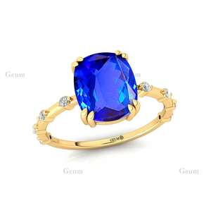 Anillos de piedras preciosas de tanzanita natural de 2,4 quilates con corte de cojín de oro puro de 18 quilates con diamantes reales, joyería fina personalizada hecha a mano para ella - Product Image 6