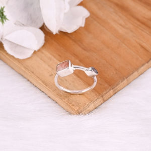 925 Sterling argent massif tourmaline naturelle et pierre de soleil bague empilable en gros bijoux Designer bague cadeau pour elle - Product Image 4