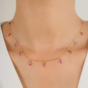 Haute qualité 18k solide or jaune fait à la main lien chaîne élégant naturel rubis Marquise chaîne collier classique pour les cadeaux de mariages - Product Image 2