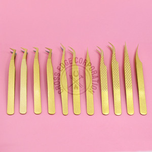 Pinzas de Alta Calidad para Extensión de Pestañas con Punta de Fibra Dorada, Logotipo Personalizado, Cómodas, Fáciles de Usar, Prueba de Aislamiento, Herramienta Probada a Mano - Product Image 3