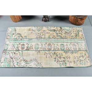 พรมปูพื้นขนแกะสไตล์ตุรกีวินเทจ29 'x 51' ดีไซน์ปะต่อสีเขียวและสีเบจผ้าถักแบนสำหรับตกแต่งห้องนั่งเล่นสำหรับวัยรุ่น - Product Image 3