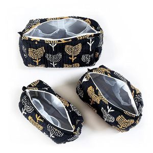 Indian Handmade Block Printed Unisex Quilted Travel Organizer Kit Waterproof Cosmetic <b>Bags</b> Case 3 Piece Set Large Makeup <b>Storage</b> - Product Image 4