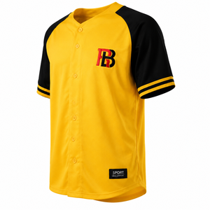 <b>Men's</b> Custom Boxy Fit Streetwear Baseball Jersey-<b>Yellow</b> Black Hustle Graphic Polyester <b>Shirt</b> - Product Image 3