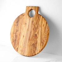 Planche de service ArtisRaw en bois d'olivier brun doré, 1,5 cm d'épaisseur, avec poignée, non toxique, écologique, 28 cm, pour pizza et charcuterie, pour la vente au détail