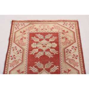2.6x4.5 ft Vintage Rug, <b>Red</b> Abstract Turkish <b>Wool</b> Rug - Product Image 5