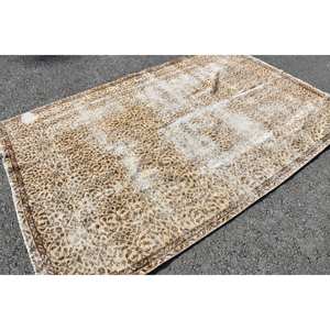 Alfombra turca Vintage de 5,5x8,5 pies, Beige, marrón, área grande, respaldo de látex de lana, patrón de retazos para adolescentes, pasillo rectangular de Tabriz - Product Image 4