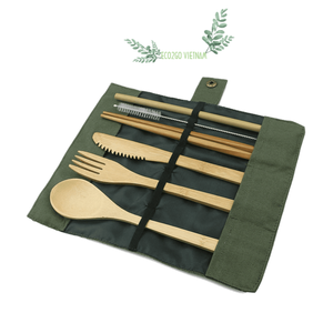 Juego de Cubiertos de Bambú Natural Orgánico y Artesanal para Viaje / Juego de Cubiertos de Bambú con Logotipo Grabado con Láser para Viajar, Salir de Paseo - Product Image 5