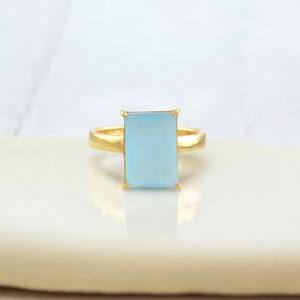 Bague en argent sterling 925 faite à la main belle calcédoine bleue pierre précieuse plaqué or naturel lunette sertie de bijoux incrustés - Product Image 3