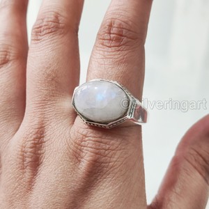 Bague en argent sterling 925 pour homme, pierre de lune arc-en-ciel naturelle bleue, pierre de naissance de juin, bijoux arabes orientaux, vente en gros - Product Image 1