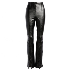 OEM Custom Logo Fashion High Waist Bottom Slit Skinny <b>Trousers</b> Women's <b>Leather</b> Pants Customized Women Skinny Fit <b>Leather</b> Pant's - Product Image 4