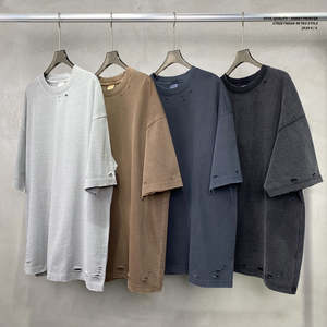 เสื้อยืดผู้ชายผ้าฝ้าย100เฮฟวี่เวทวินเทจโลโก้ที่กำหนดเองแขนสั้นและคอกลมมีรูที่ซักกรด - Product Image 1