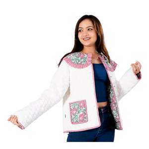Veste matelassée en coton pour femmes, manteau kimono indien fait à la main avec col à volants, vêtements d'hiver bohèmes - Product Image 3