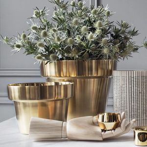 Rustic Style Brass <b>Planter</b> with Antique <b>Gold</b> Detailing Designed for Indoor Spaces Seeking Sophisticated Vintage Decor - Product Image 6