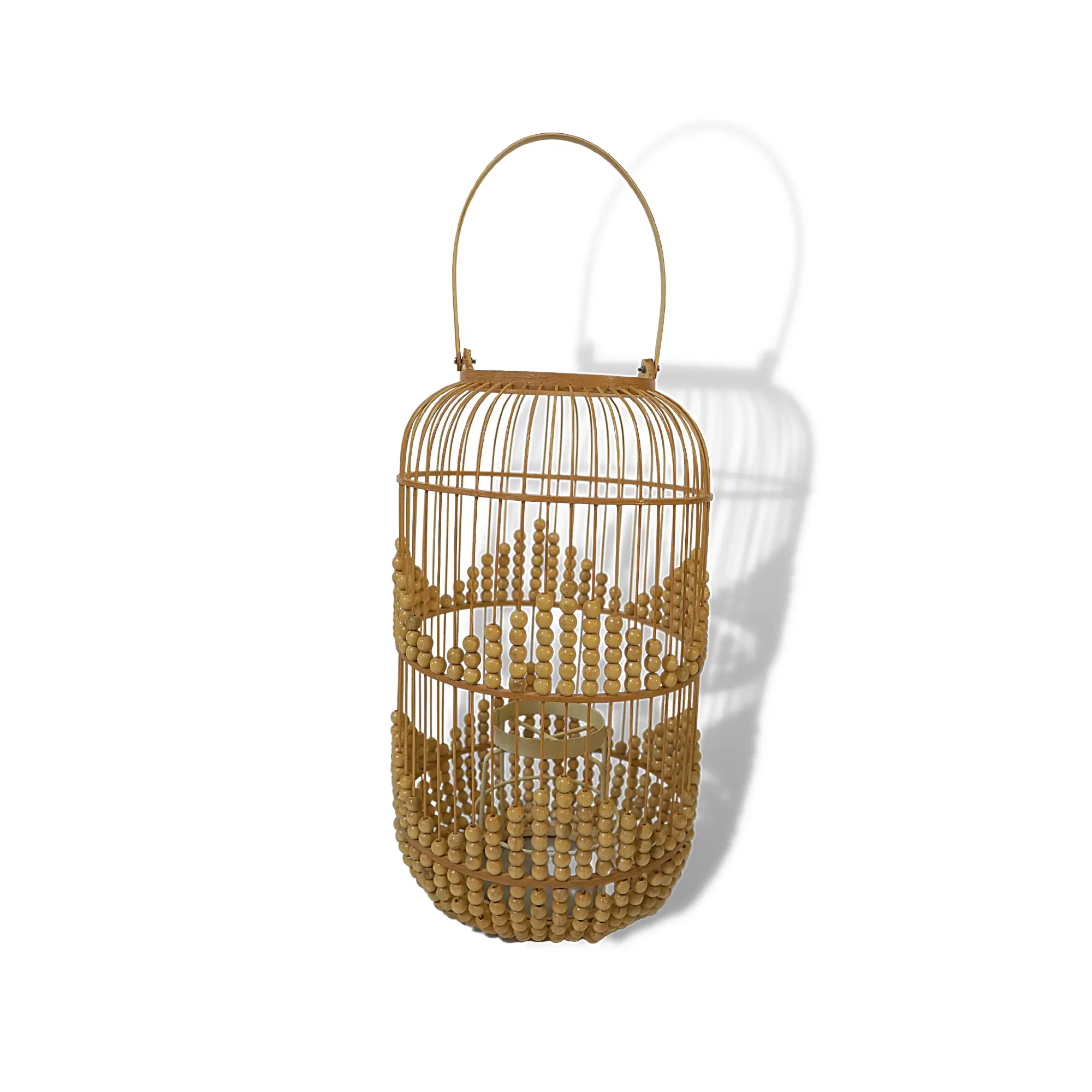 Portacandele in bambù (gabbia per uccelli-naturale-perline) prodotti fatti a mano lanterna in bambù naturale portacandele in legno intrecciato in Rattan