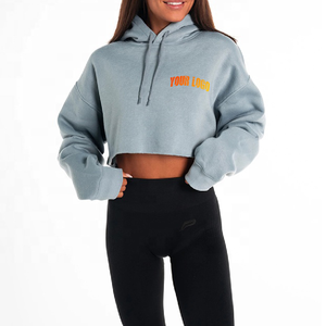 เสื้อฮู้ดครอปผู้หญิงขายส่ง ผ้าฝ้าย 100% ทรงหลวม สไตล์สตรีทแวร์ เสื้อฮู้ดเปล่าแบบสวมสำหรับผู้หญิง - Product Image 1