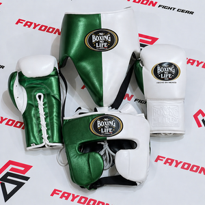 Kit de Sparring de Boxe Personnalisé de Qualité Supérieure No Boxing No Life Beown/White – Gants, Protège-tête et Protège-guêtres – Vente en Gros - Product Image 4