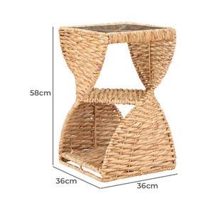 Table d'appoint en fer robuste avec tressage en rotin synthétique et dotée d'un plateau en verre pour une utilisation en intérieur - Product Image 5