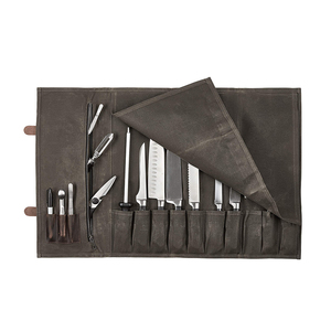 Bolsa de Cuero y Lona Encerada Hecha a Mano para Cuchillos, Almacenaje de 10 Protectores de Cuchillos, - Product Image 6