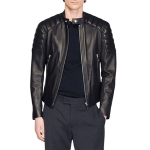 Real Lamb Leather Black <b>Jacket</b> Winter <b>Jacket</b> with <b>Fur</b> Lining Best Quality OEM Service With Custom Made - Product Image 2