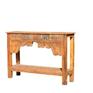 Mesa Consola Tallada a Mano en Madera, Estilo Rústico Contemporáneo, Convertible con Espejo, para Entrada, Villa, Sala de Estar, Decoración de Hotel - Product Image 1