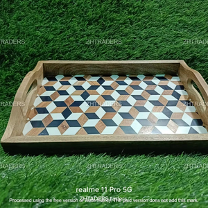 Sustainable Grace Artisan Bone Inlay Plateau de service Pièce décorative en bois faite à la main pour la table moderne et la décoration intérieure - Product Image 6