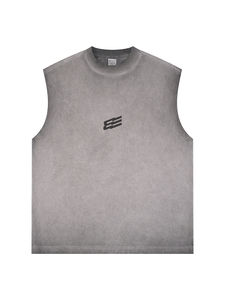 Vêtements de gym d'été délavés à la pierre avec logo personnalisé 100% débardeurs sans manches en coton respirant pour hommes de couleur unie - Product Image 2