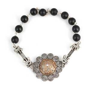 925 Sterling Silver Lava Stone Hinge <b>Bracelet</b> Floral Pattern for Gift - Product Image 1