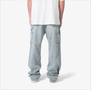 กางเกงยีนส์ขาบานสำหรับผู้ชายทรงหลวมเอวสูงล้างได้พิมพ์ลายหน้าจอโลโก้แบบออกแบบได้ตามต้องการ - Product Image 6