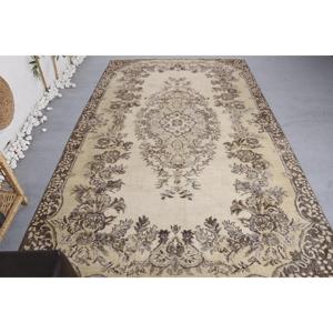 พรมวินเทจตุรกี ขนาด 5.4x9 ฟุต พรมขนสัตว์สีเบจลายอิคัต - Product Image 1