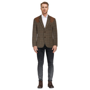OEM completamente foderato tacca con risvolto a due bottoni in finta pelle scamosciata Plaid retro Slim Fit <span class=keywords><strong>blazer</strong></span> per <span class=keywords><strong>uomo</strong></span> - Product Image 5