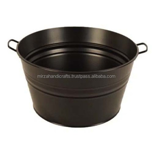 ถังน้ําแข็งไวน์ชุบสังกะสีทรงกลมสีดําหรูหรามีสไตล์พร้อมที่จับผลิตภัณฑ์คุณภาพสูง - Product Image 1