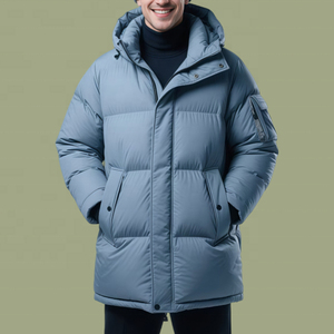 Chaqueta acolchada con capucha para hombre, ropa de calle de invierno, abrigo largo de burbujas, chaqueta acolchada con botones y cremallera para hombre - Product Image 5