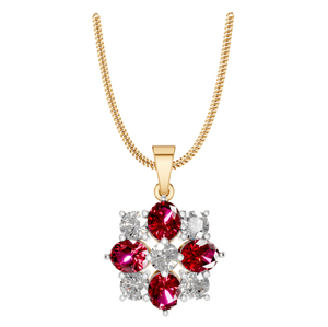 Elegante collar con colgante de racimo de rubíes y diamantes en oro macizo y plata de ley - Product Image 4