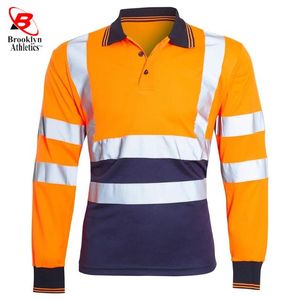 Polos à manches longues de construction à haute visibilité jaune orange avec bande réfléchissante en polyester - Product Image 5