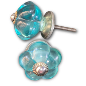 Aqua Color Flower Glass Furniture Knobs & Pulls [CRK 103] para gabinetes, tocadores, cocinas, dormitorios, almacenes al aire libre - Product Image 2