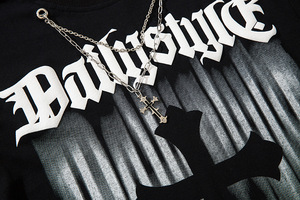 Collier de ruban de hip-hop de rue personnalisé de haute qualité impression croisée ample grande taille col rond T-shirt à manches courtes pour hommes - Product Image 4