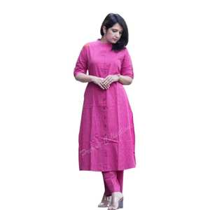 Monochromatic Summer Cotton A-line work Kurti pant set Long Co ord set India wholesale manufacturer <b>kurtis</b> <b>for</b> <b>women</b> in India - Product Image 1