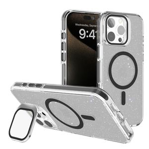 Custodia magnetica con Glitter in cristallo trasparente con fotocamera e cavalletto di protezione per Iphone 16 Pro Max - Product Image 1