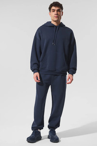 Wholesale Custom Logo Printing Plain <b>Navy</b> Unisex Hoodies French Terry Breathable Oversized Basics Pullover Blank Men Hoodies - Product Image 3