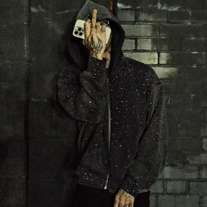 เสื้อฮู้ดพรีเมี่ยมสำหรับผู้ชายระบายอากาศได้ดีดีไซน์2025ใหม่เสื้อฮู้ดติดพลอยเทียม - Product Image 6