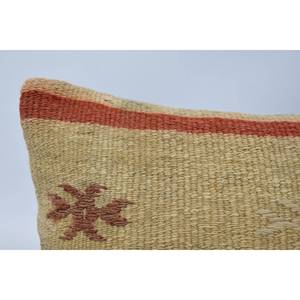 Beige Bohemian Kilim Patchwork Wool Pillow Luxury 12x48 Inch Decorative Cushion with <b>Vintage</b> Floral Print Woven Silk <b>Bedding</b> - Product Image 2