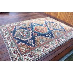 Alfombra Turca Vintage Grande de 6.46x9 pies (197x273 cm), Alfombra Azul con Estampado Animal - Product Image 2