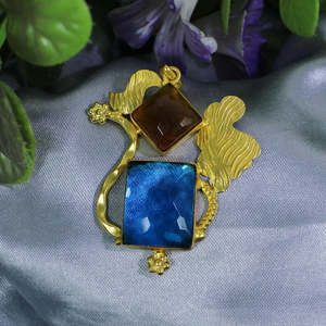 Vente en gros de pendentifs faits main en citrine et tanzanite avec breloque religieuse en or rose, longueur 57mm, poids 10.96g - Product Image 5