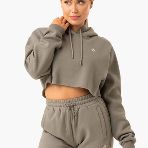 Ensemble 2 pièces OEM pour femme : sweat à capuche court en molleton de coton et pantalon de survêtement bleu pour l'hiver - Product Image 1