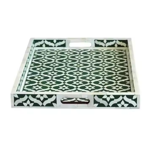 Bandeja de servicio con incrustaciones de hueso indio decorativo duradero hecho a mano amarillo cuadrado para uso doméstico en Hotel Motel - Product Image 4