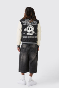 Veste universitaire décontractée en laine 100% coupe ample à ourlet côtelé à bouton unique personnalisée, blanche et noire, pour l'hiver, streetwear, coupe-vent, devant OEM - Product Image 5