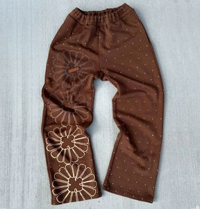 Haute qualité hommes coton personnalisé impression Vintage noir luxe lavé à l'acide jambe droite pantalons de survêtement amples décontracté non tissé OEM - Product Image 2