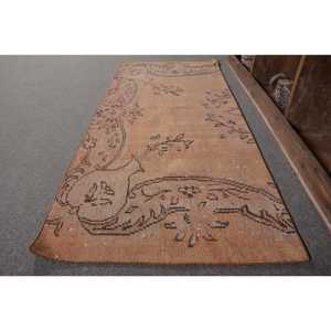 Alfombra de lana turca Vintage de 2,5x5,7 pies, diseño de retales beige y marrón, tejido plano con respaldo de látex para decoraciones de sala de estar - Product Image 2