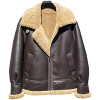 Veste en cuir véritable pour homme, doublure en peau de mouton, coupe-vent, hiver, moto, col rabattu, fermeture éclair, doublure épaisse en sherpa